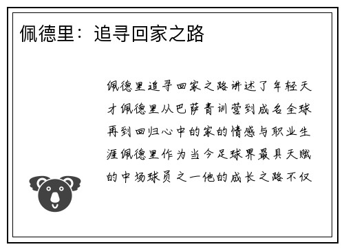 佩德里：追寻回家之路